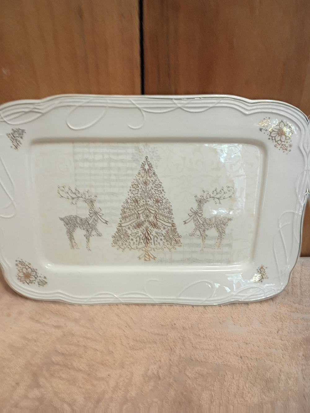 Cracker Barrel White and Gold Holiday Serving Platter